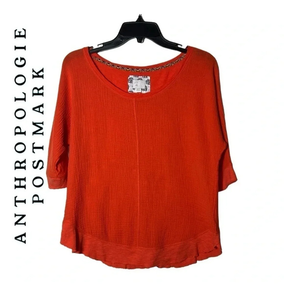 1829. ANTHROPOLOGIE POSTMARK GAUZE CIRCLE TOP TEXTURE MATERIAL 3/4 SLEEVES SZ SM - Picture 1 of 9